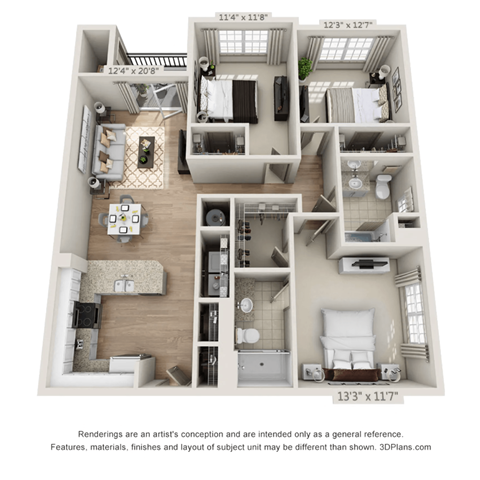 3 bed 2 bath at Henley at Mirror Lake Apartments, Georgia, 30180